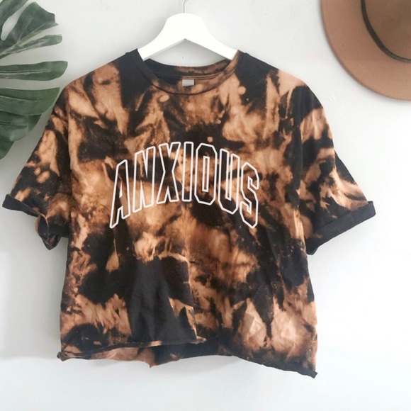 Anxious Crop Top Bleached Crew Neck Short Sleeve Tee